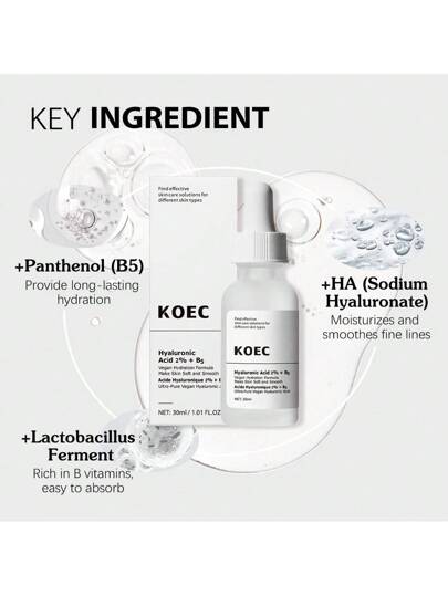 KOEC مجموعة 3 منتجات سيروم للوجه والعين - أطقم العناية بالبشرة - سيروم AHA 30% و BHA 2% للتقشير 30 مل/ 1 أونصة + حمض الهيالورونيك 2% و B5 + سيرورينول 1% في سكولان