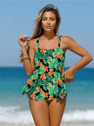طقم تانكيني حريمي Swim Lushoire مجموعة الإجازة الربيعية 2 قطعة، تصميم متموج مطبوع بنقشة الزهور عشوائية لخصر مريح وخصر نحيف للنساء الراقية ، بلايز كاميسول وبيكيني سباحة