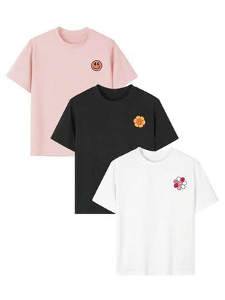 تيشيرتات بناتي مجموعة من 3 قطع من قمصان T-shirt بأكمام قصيرة وياقة طاقم مطبوعة برسومات للفتيات ، ملابس صيفية للطلاب والأطفال الصغار - القمصان الملونة تُدخل البهجة والسعادة لكل طفل!