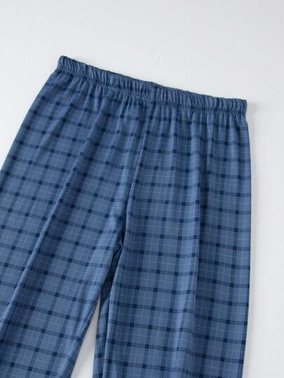 4 قطع من طقم بيجامات رجالية خفيفة الوزن، ملابس علوية بأكمام قصيرة وبنطلون طويل، بذلة انتريور مربعة مكونة من 4 قطع لفصل الصيف