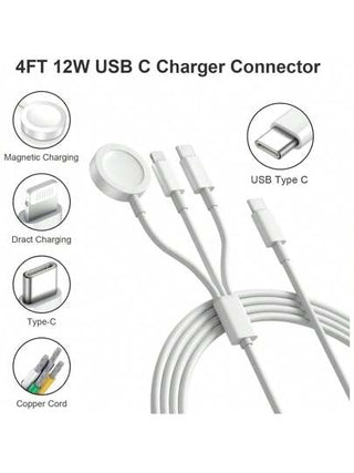 شاحن USB آخر طراز A/نوع-C ، كابل شحن متعدد الوظائف، شحن سريع متوافق مع ساعة سلسلة الترا/SE/9/8/7/6/5/4/3/2/1، متوافق مع 16/15/14/13/12/11، مناسب للمكتب والسكن والشاحن اللاسلكي المنزلي
