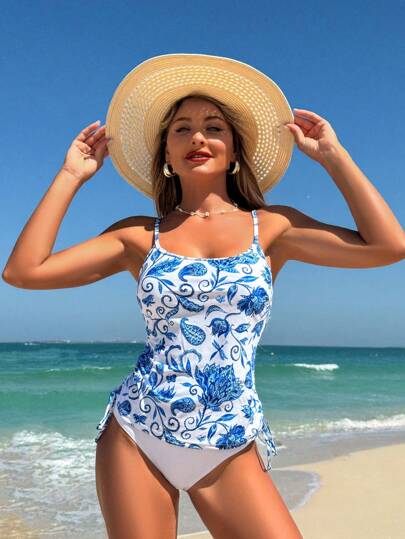 طقم تانكيني حريمي Swim Lushoire ملابس سباحة لوشور ٢٠٢٥، ملابس نسائية لعطلة الربيع، ملابس ماردي غرا، ملابس سباحة تانكيني بنقشة زهور استوائية