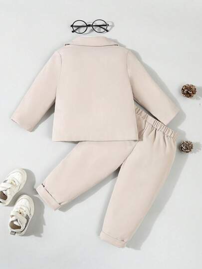 SHEIN 4 حبة/مجموعة ملابس رسمية لطفل صبي بشكل أنيق - قميص بفراشة + صدرية + جاكيت بدلة + بنطلون، بدلة زفاف و عرض مسرحي