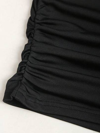SHEIN Tall ملابس علوية كاجوال أسود قابل للعكس مناسب للفتيات الطويلات، منقوش بأزرار ذهبية للتزيين، ملابس علوية مربعة من الأمام ذات كتف منحرف وطيات