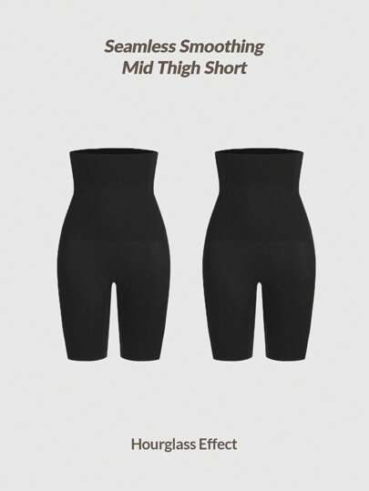 Shape سراويل قصيرة للسيدات بخصر عالي وقواطع تشكيلية بلون سادة للاستخدام اليومي