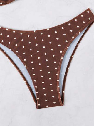 Swim Basics مجموعة بكيني من قطعتين للنساء باللونين الأبيض والأسود مع طبعة نقاط وربطة عُقدة أمامية، ملابس شاطئية عادية للعطلات