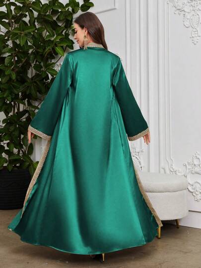 Layrah طقم عباءة وفستان ذو تصميم ملائم مكون من تفتيل الدانتيل المذاب في الماء،أسلوب أزياء إسلامي مغربي أنيق للاستخدام في المناسبات والتجمعات بأناقة وفخامة للسهرات المسائية