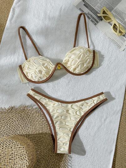 Bikinx بيكيني بشبكة صيفية مثيرة مع سلك داعم، بدلة سباحة بألوان متباينة للعطلات