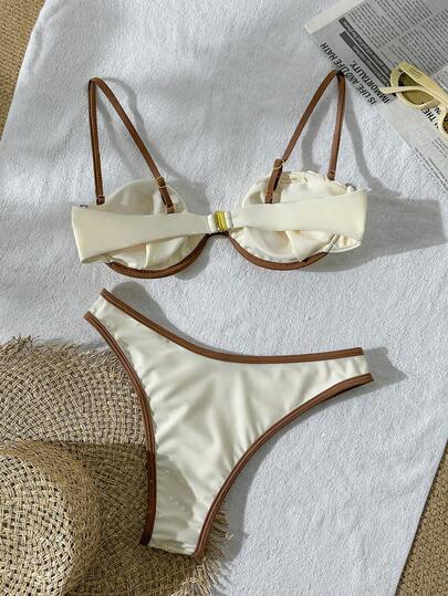 Bikinx بيكيني بشبكة صيفية مثيرة مع سلك داعم، بدلة سباحة بألوان متباينة للعطلات