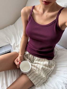DAZY مجموعة بيجاما للنساء تتكون من ملابس علوية كاجوال كامسول وشورت مخطط رمضان