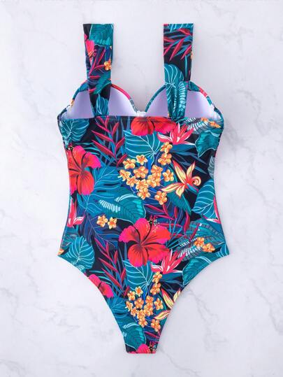 مايوه حريمي قطعة واحدة Swim Lushoire بدلة سباحة قطعة واحدة مزخرفة بنقشة الزهور مزودة بحمالات وسلك داخلي للنساء، مناسبة للشاطئ والعطلات الصيفية