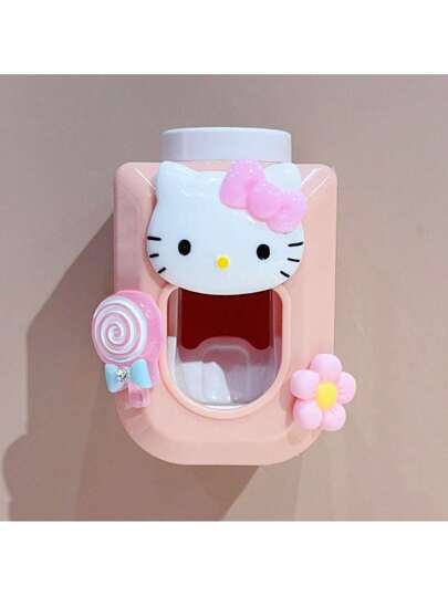 Sanrio طقم موزع معجون أسنان آلي بالكامل مزين برسوم كرتونية جميلة للحائط، موزع معجون أسنان جذاب و عصّارة معجون أسنان لديكور حمام المنزل في الصيف