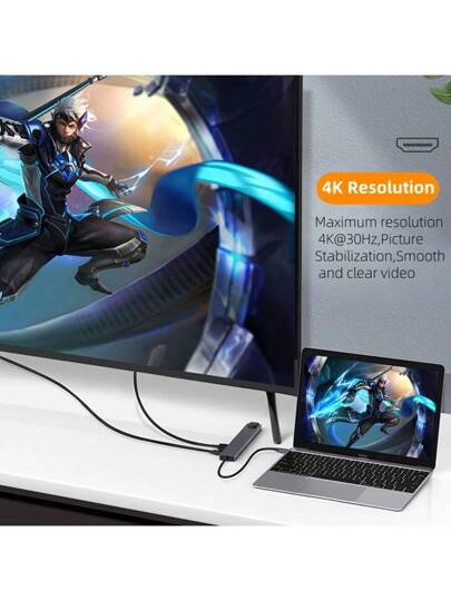 محور USB-C 8 في 1، محول من النوع C إلى محول HDTV 4K مع 100M RJ45 , قارئ بطاقة SD/TF وشاحن سريع للكمبيوتر المحمول مع نظام تشغيل Windows