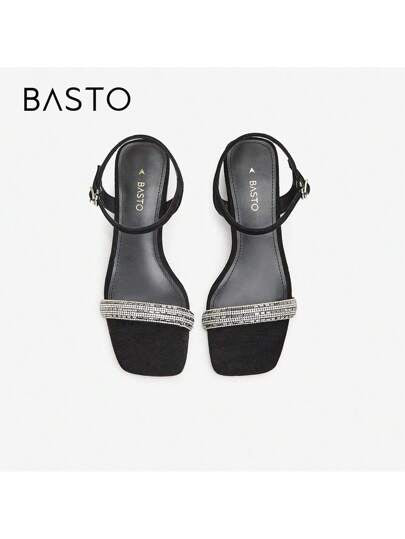 BASTO صندل نساء بكعب سميك عصري، لون سادة أنيق متعدد الاستخدامات للتنقل