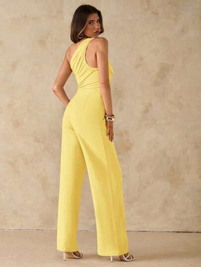 SHEIN BAE جمبسوت أنيق باللون الأسود الأحادي اللون ذو فتحة منحرفة في الكتف مناسب للاستخدام اليومي والسهرات والنوادي الليلية والحفلات والمناسبات ولارتداء في السباحة والمكتب واصداراتها الخاصة بالعطلات