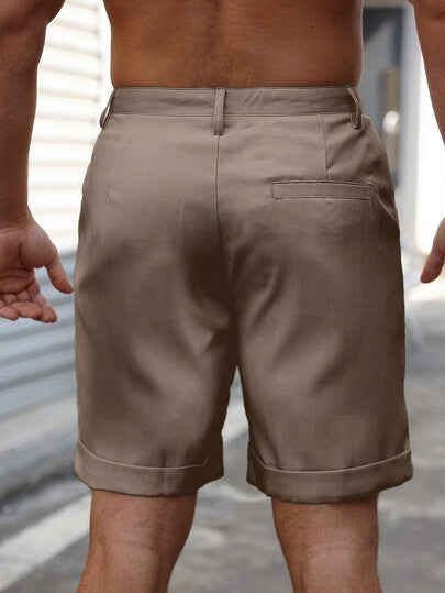 Manfinity Homme شورتات رجالية ذات لون سادة وجيب، عصرية مناسبة للصيف