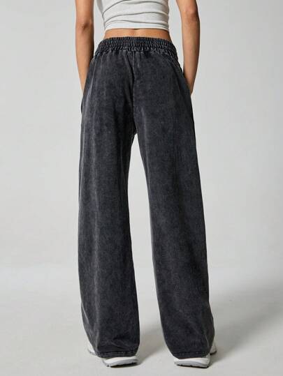 SHEIN EZwear كولوت أسود محبوك للنساء مع خصر قابل للشد، بتصميم فضفاض وعصري