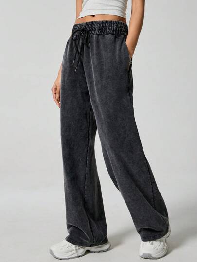 SHEIN EZwear كولوت أسود محبوك للنساء مع خصر قابل للشد، بتصميم فضفاض وعصري