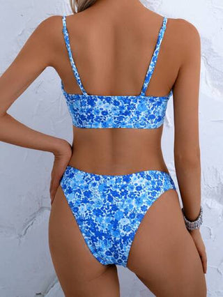 طقم تانكيني حريمي Swim Mod مجموعة من قطعتين بطبعات عشوائية، ملابس علوية بيكيني دعامي وأسفل بيكيني مقطع عالي، ملابس سباحة للشاطئ والحمام مثيرة وإضفاءة ألوان