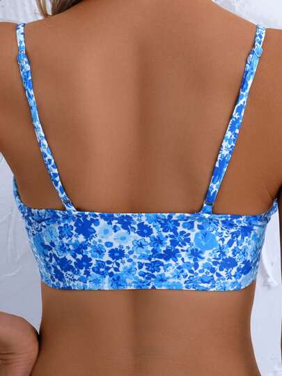 طقم تانكيني حريمي Swim Mod مجموعة من قطعتين بطبعات عشوائية، ملابس علوية بيكيني دعامي وأسفل بيكيني مقطع عالي، ملابس سباحة للشاطئ والحمام مثيرة وإضفاءة ألوان