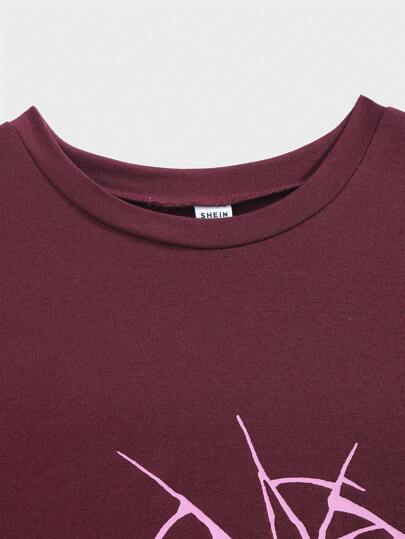 SHEIN ملابس علوية للمراهقين جرافيك مطبوع، قصير الأكمام، مريح وعملي