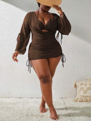 Slaydiva مجموعة بكيني بالغطاء للنساء ذات المقاسات الكبيرة، بلون صلب مناسبة للعطلات الصيفية