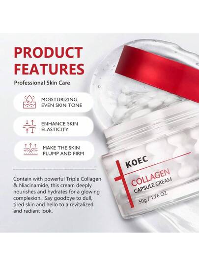 KOEC كريم مرطب للوجه بكبسولات الكولاجين لجميع أنواع البشرة، العناية بالبشرة الكورية للرجال والنساء، عناية احترافية بالبشرة كريم الوجه (1.76 أونصة)