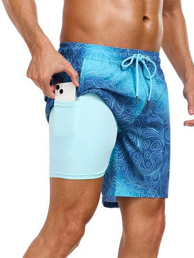 بنطلون سباحة رجالي بتصميم جديد 2 في 1 ، أزرق ، شورت رياضي رجالي بطول 5 بوصة سريع الجفاف ، مع بطانة ضاغطة ، بدلة سباحة للرجال ، شورت سباحة VG552-2