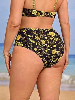 Swim Lushoire قطعة واحدة من بيكيني القطع العلوي والسفلي بطبعة زهرية للنساء ذوات الحجم الكبير ذات خصر عالي أنيق وبسيط
