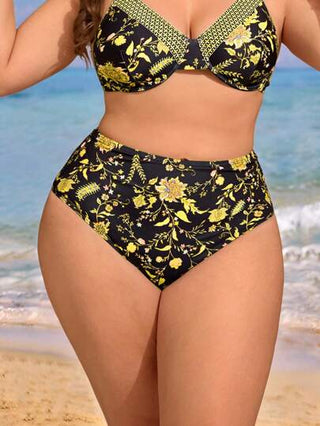 Swim Lushoire قطعة واحدة من بيكيني القطع العلوي والسفلي بطبعة زهرية للنساء ذوات الحجم الكبير ذات خصر عالي أنيق وبسيط