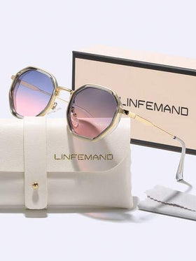 LINFEMAND إطار معدني هندسي رجعي ومدرج لنظارات أنيقة هدايا عطلات/حفلات راقية للنساء للصيف وللشاطئ والسفر والأنشطة الخارجية