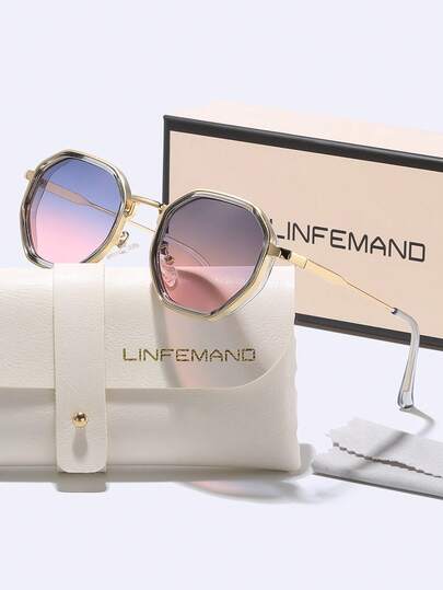 LINFEMAND إطار معدني هندسي رجعي ومدرج لنظارات أنيقة هدايا عطلات/حفلات راقية للنساء للصيف وللشاطئ والسفر والأنشطة الخارجية
