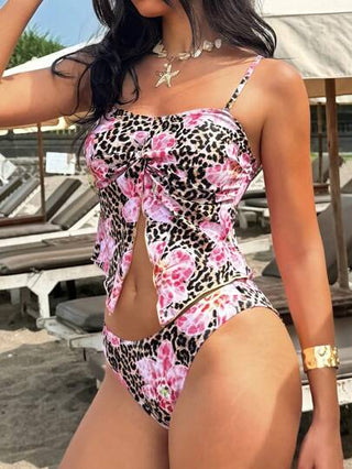 طقم تانكيني حريمي Swim Vcay زوجان من ملابس النساء بمقاس قياسي، طقم بكيني مكون من حمالة صدر مثلثة مقطعة من طبعات الحيوان والزهور المطبوعة على الشبكة