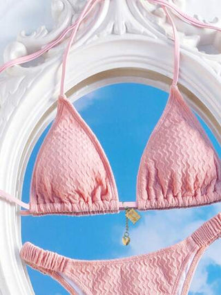Swim Mod طقم بكيني للسيدات بتصميم كشكش أسود سادة مثير مناسب للإجازات