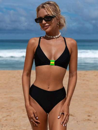 Bikinx مجموعة بكيني نسائية مثير بتصميم خلفي مخاطي باللون المتباين، مناسبة للشاطئ والعطلات