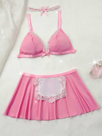 Fantasy Costume طقم من 3 قطع للنساء (حمالة صدر بدون أسلاك، تنورة، طوق للرقبة)