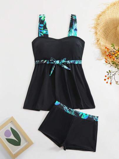 طقم تانكيني حريمي Swim Lushoire مجموعة من 2 قطعة ، توب كروب بحمالات رفيعة وشورت ضيق عصري للنساء موديل 2025 ، للعطلات والشاطئ الرومانسي كبدلة بحر