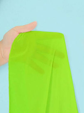 Swim Vcay 3 قطع / مجموعة بيكيني نسائي أخضر نيون لامع بتصميم رباط عنق مع تنورة، طباعة زهرية للاستخدام في الشاطئ الصيفي