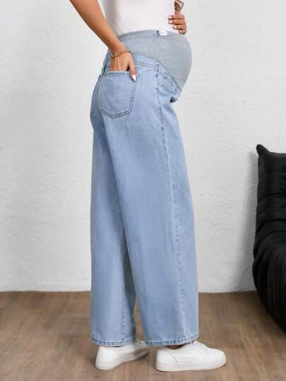 SHEIN بنطلون جينز للحوامل، لون أحادي، موضة مناسبة للصيف