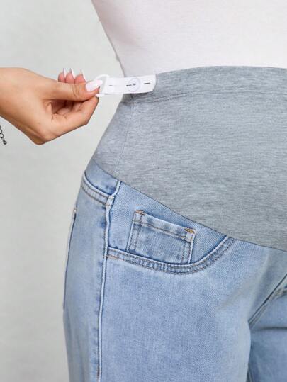 SHEIN بنطلون جينز للحوامل، لون أحادي، موضة مناسبة للصيف