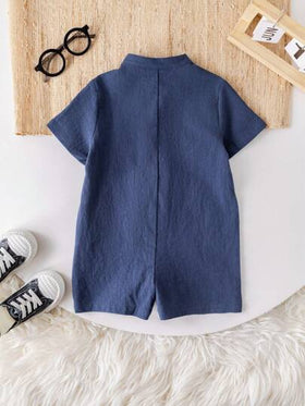 SHEIN دعسوقة كارتونية قصيرة الأكمام بياقة واقفة، مناسبة للأطفال الرضّع والفتيات، للربيع والصيف