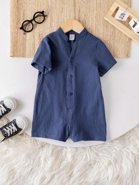 SHEIN دعسوقة كارتونية قصيرة الأكمام بياقة واقفة، مناسبة للأطفال الرضّع والفتيات، للربيع والصيف