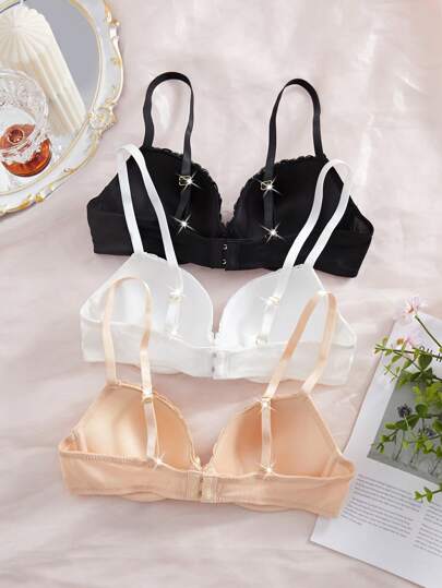 Shein Underwear&Sleepwear Basics مجموعة 3 قطع من حمالات الصدر البسيطة والكاجوال للنساء، حمالة صدر بسلك داعم