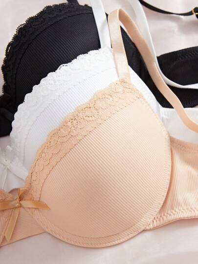 Shein Underwear&Sleepwear Basics مجموعة 3 قطع من حمالات الصدر البسيطة والكاجوال للنساء، حمالة صدر بسلك داعم