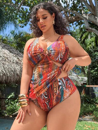 Swim Lushoire مجموعة من قطعتين بطراز متنوع لبكيني مزود بحلقات معدنية ولوحة شبكة مع حبل شد الخصر عالي الخصر, مناسب للسيدات من المقاسات الكبيرة, أنيق للاستخدام في عطلة الشاطئ