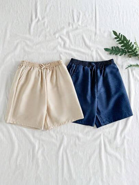 SHEIN 5 قطع/طقم أشورت صيفي كاجوال بسيط أحادي اللون للأولاد ، متعدد الاستخدامات للمنزل والوقت الحر والتسوق الخارجي ويمكن ارتداؤه مع التي شيرتات والقمصان