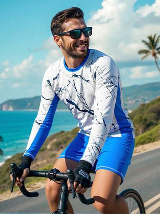 Manfinity Swimmode مجموعة بدلة سباحة رجالية كم طويل من الأقمشة المربوطة والقصيرة، حماية من الشمس، هاواي