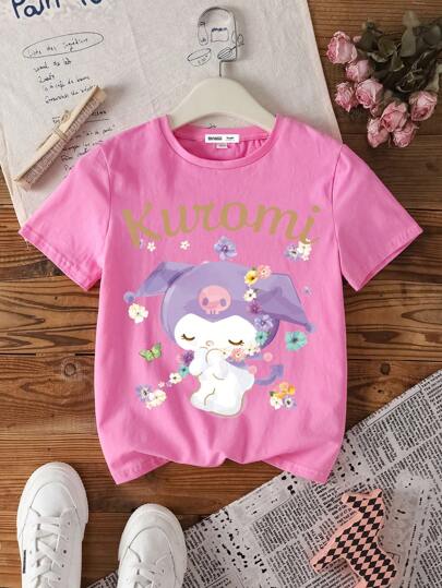 تيشيرتات بناتي HELLO KITTY AND FRIENDS |  تي شيرت كم قصير مطبوع بطباعة الحروف والرسوم الكرتونية للفتيات الصغيرات