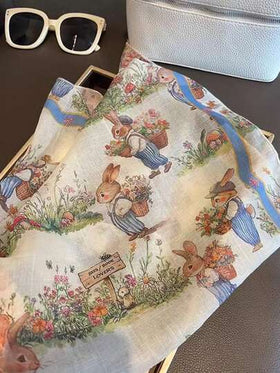 وشاح مربع صغير بطول 60 سم بنمط أرنب بيج للنساء، وشاح رقبة من البوليستر الأطلسي عصري، تصميم جديد للربيع والخريف، إكسسوار متعدد الاستخدامات للفستان