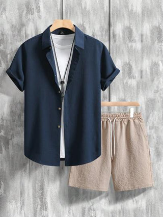 ملابس رجالي Manfinity RSRT مجموعة قميص كاجوال بأكمام قصيرة للرجال للتنزه والعطلات الصيفية، ملابس شاطئية للعطلات للرجال، ملابس للعطلات للرجال، إطلالة للعطلات للرجال